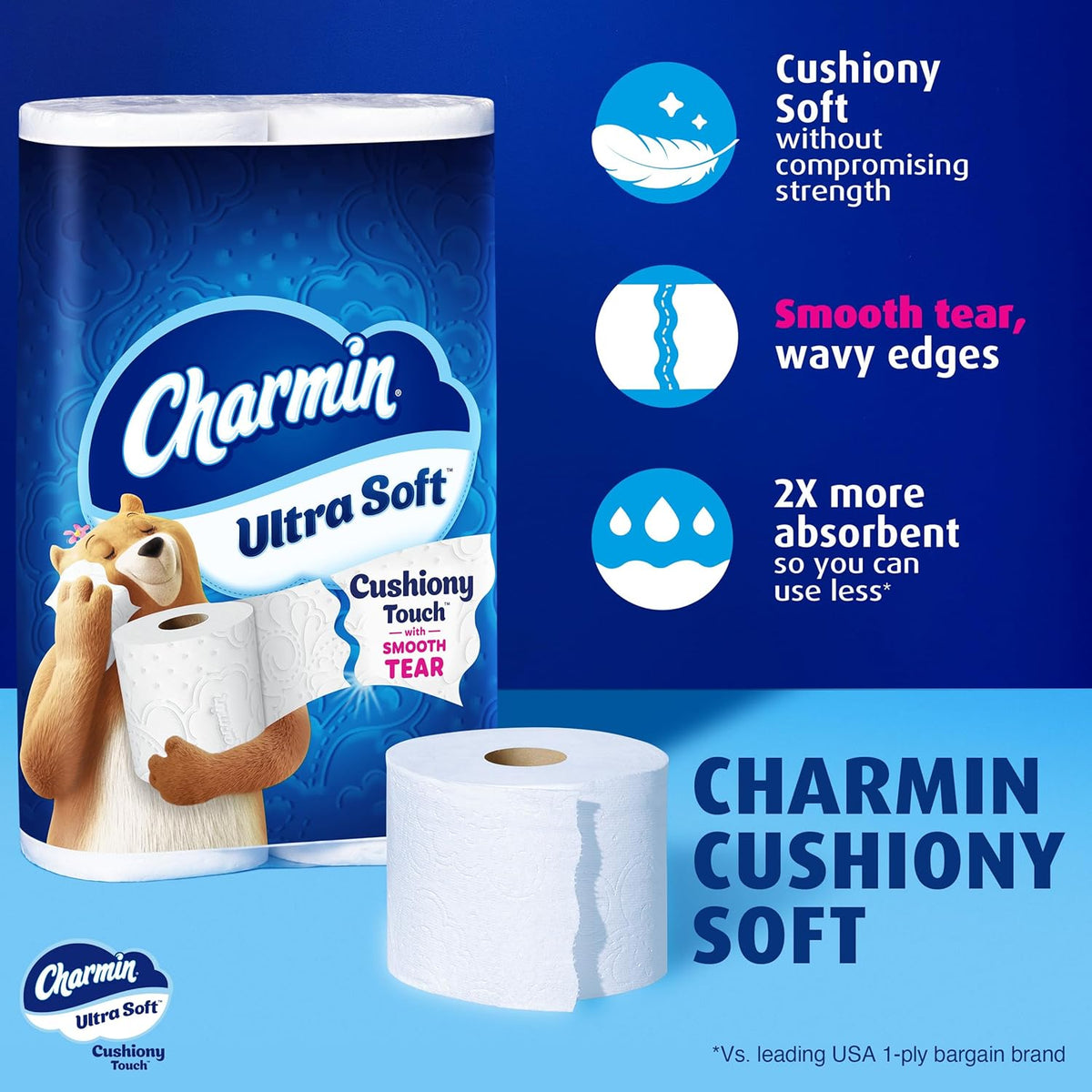 Charmin Ultra Soft Cushiony Touch Toilet Paper, 24 Family Mega Rolls = 123 Regular Rolls