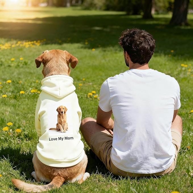 Custom Dog Hoodie, Personalized Sweatshirt with Photo Text Name Logo, Customized Hooded Sweater for Small Medium Large Dogs & Cats (Beige, Large)
