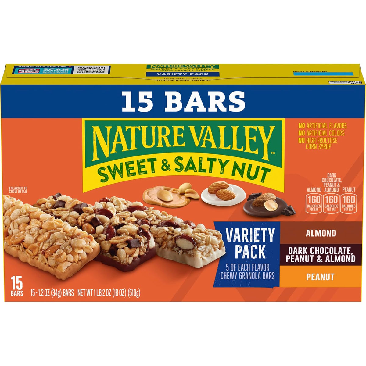 Nature Valley Sweet and Salty Nut Granola Bars, Variety Pack, 15 Bars, 18 oz