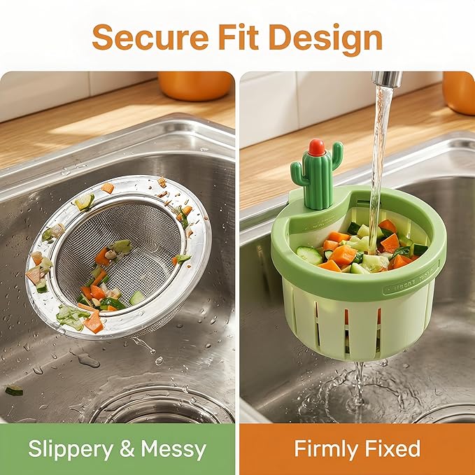 Cactus Kitchen Sink Drain Strainer, 2026 Upgrade Press to Dump Basket Waste Collector, Multifunctional Kitchen Sink Drain Strainer Fun Sink Accessory for Home Bathroom (Yellow 1 Pcs)