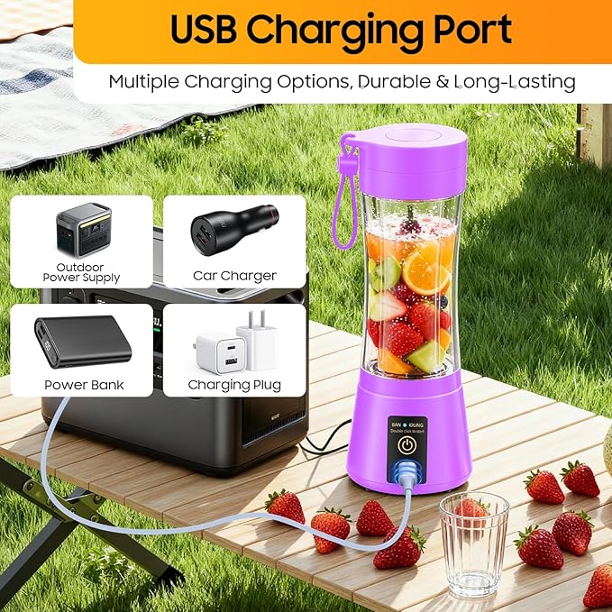 Portable Blender Personal Size Blender - 12 Oz BPA Free Travel Cup Make Smoothies and Shakes, Cordless USB Rechargeable, Lightweight Suit in Travel/Gym/Office