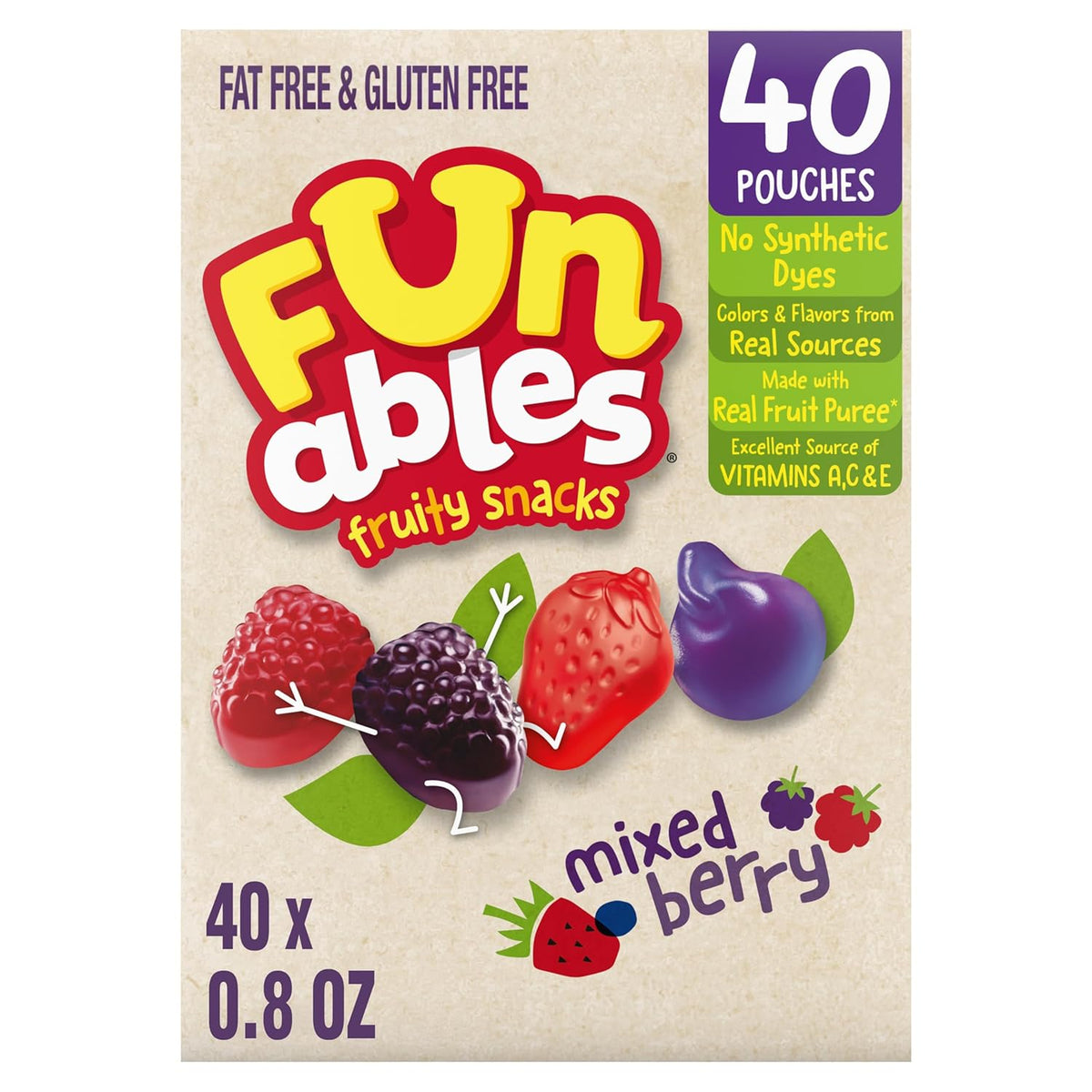 Funables Fruity Snacks, Mixed Berry Flavored Snacks, 32 oz 40 ct
