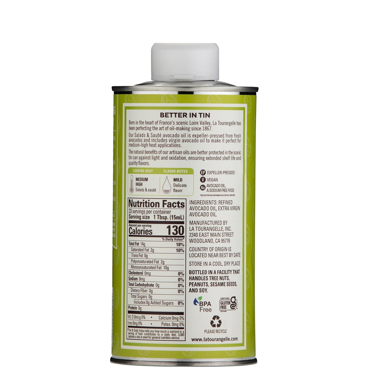 La Tourangelle Avocado Oil 16.9 Fl Oz, All-Natural, Artisanal, Great for Salads, Fruit, Fish or Vegetables, Buttery Flavor