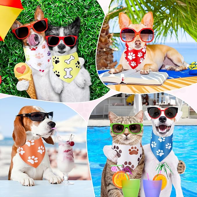 Abbylike 200 Pcs Paw Print Dog Bandanas Bulk Soft Triangle Scarves for Pets Party Costume Doggie Walking Photo Props Bibs for Pets Shops Grooming Groomers Adoption Events Halloween Party Gifts