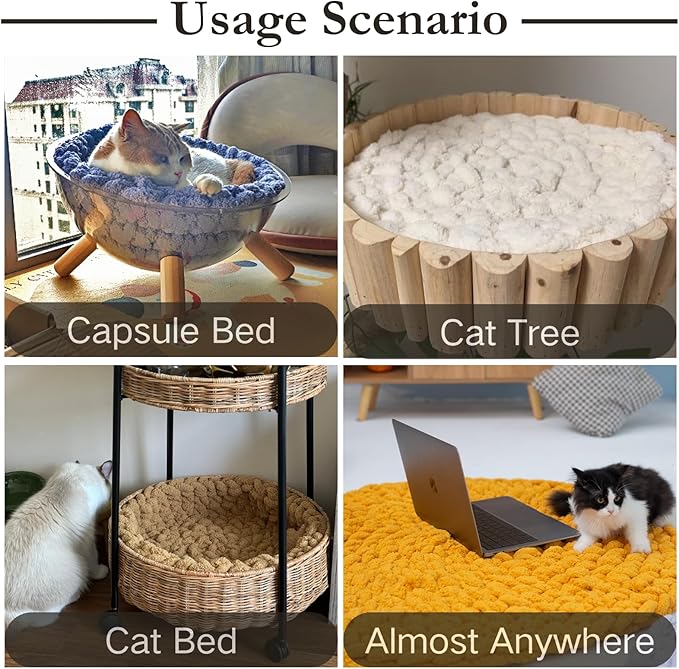 Cat Knitted Bed Mat, Extra-Soft Washable Warm Round Pads Cushions for Indoor Kittens, Cat Trees Towers, Perfect for Kneading and Sleeping (Pink,Large)