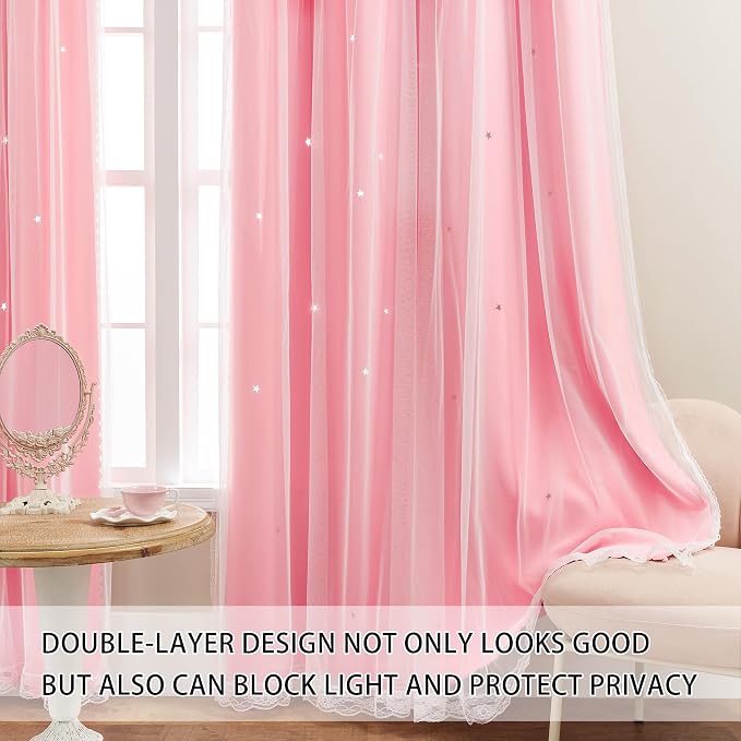 XiDi Pink Curtains for Bedroom Decor, Baby Pink Kids Blackout Curtains for