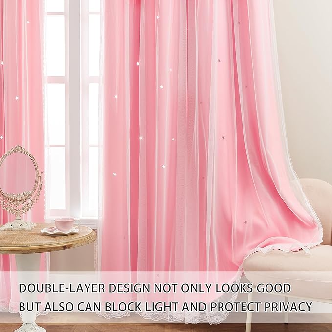 XiDi Pink Curtains for Girls Room, Kids Bedroom Blackout Curtains, Hot Pink