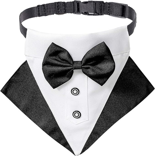 ADOGGYGO Formal Dog Tuxedo Wedding Puppt Bandana Collar with Bow Tie, Adjustable Pet Bowtie Collar Bandana for Small Dogs (Small)