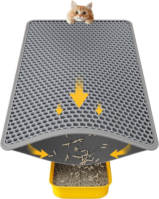 Cat Litter Mat - 23.2'' x 14.6'' Small Litter Trapping Mat, Easy to Clean Litter Box Mat, Waterproof, Urine-Proof, Non-Slip Kitty Litter Mats for Floor, Grey