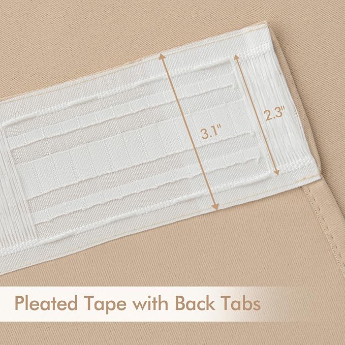 MIULEE Back Tab Beige Curtains 108 Inch Long 2 Panels Set