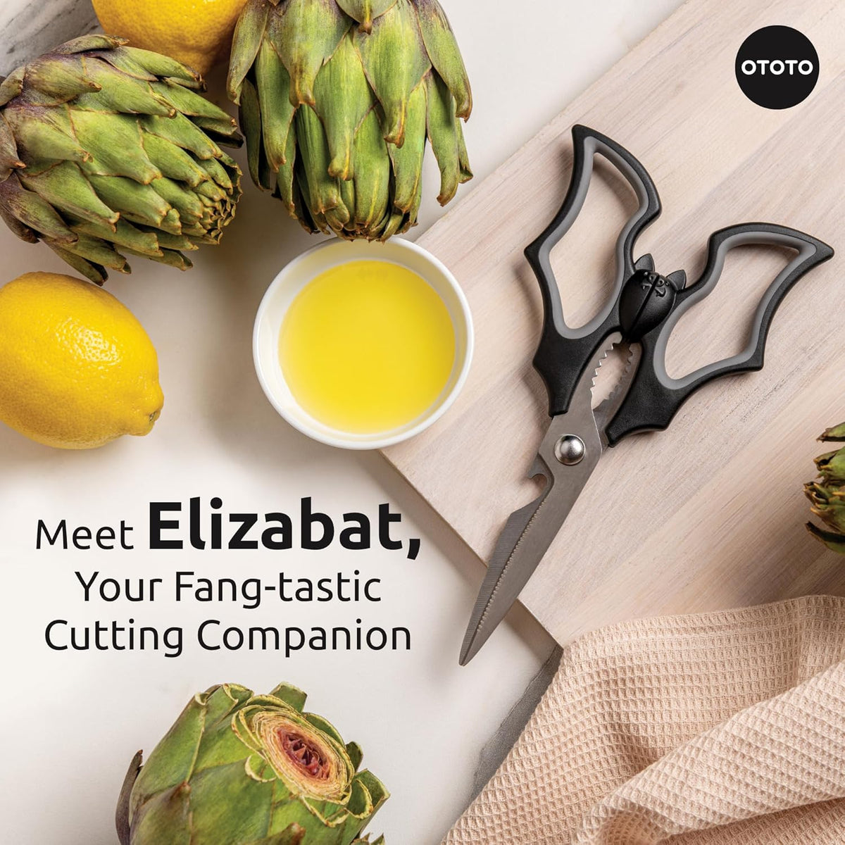 OTOTO Elizabat Kitchen Scissors - Halloween Goth Cute Bat Kitchen Shears, Gothic Scissors Utensils - Spooky Bats Halloween Gifts, Cute Gadgets