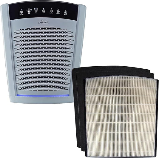 Hunter HP800 Air Purifiers for Home Large Room and Bedroom. True HEPA Air Purifier for Pets, Odors, Allergens, Smoke, Dust, VOC's. Value Bundle w/Extra Filter. Cleans 2585 Ft² per hour. White