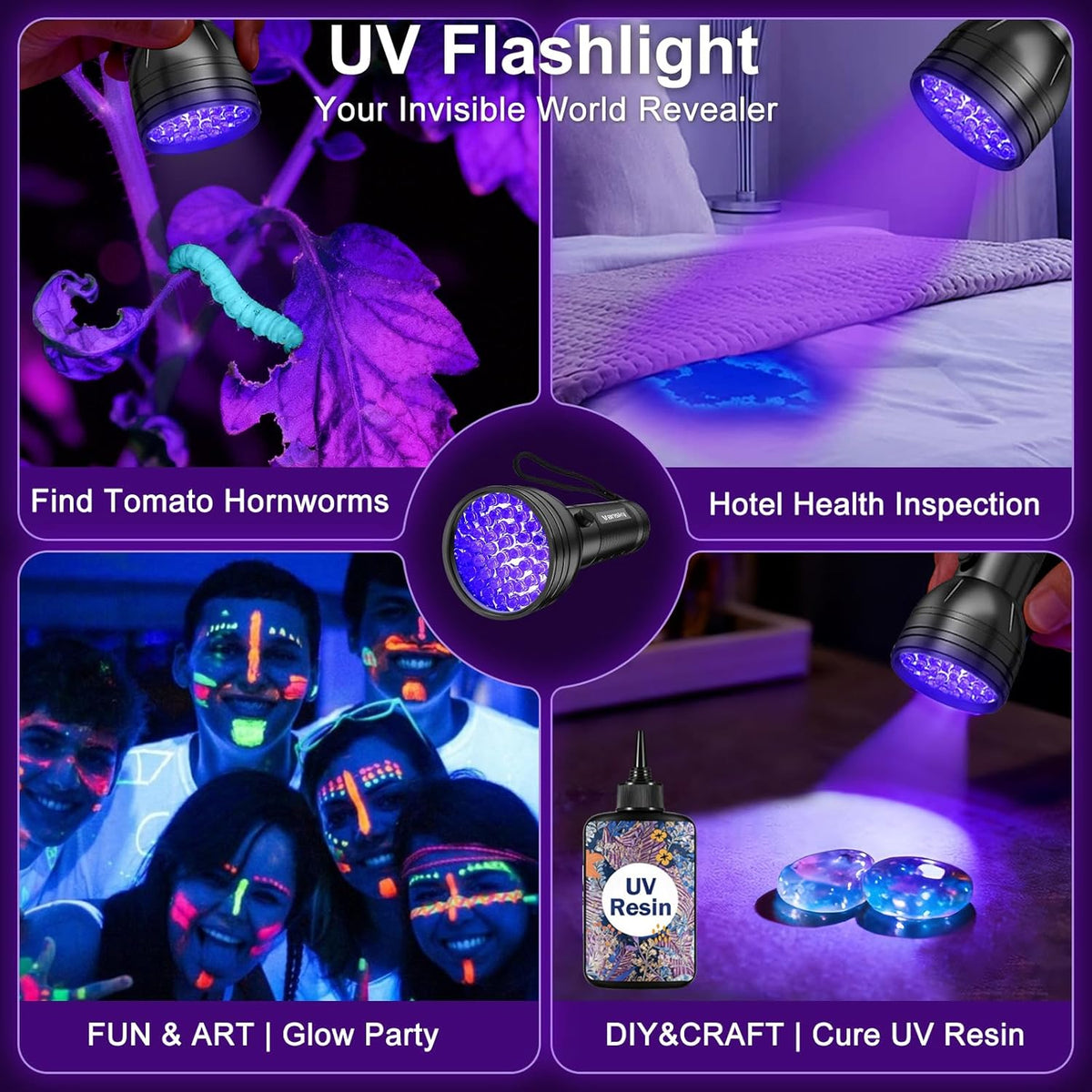 Vansky UV Flashlight Black Light, 51 LED Blacklight Pet Urine Detector for Dog/Cat Urine, Dry Stains, Bed Bug, Resin Curing, Scorpions Finder