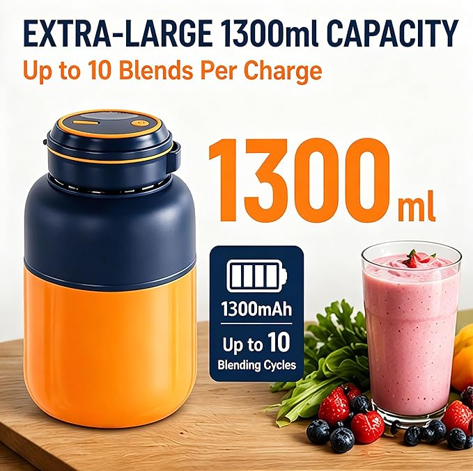 Portable Wireless Juicer Cup for Protein Shakes & Smoothies, 45oz USB-C Rechargeable Blender with 38 Stainless Steel Blades for Ice, Frozen Fruit, Gym, Travel & Camping (White, 44, Fluid Ounces)