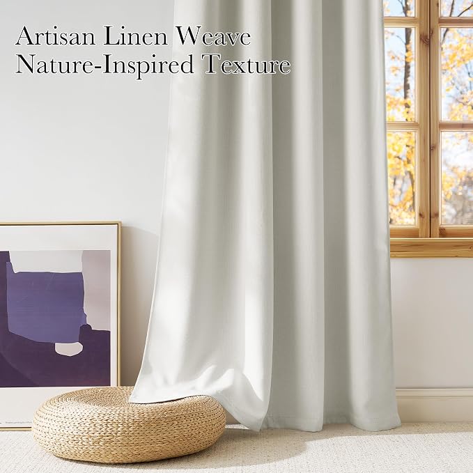 NICETOWN Natural Faux Linen Room Darkening Rod Pocket Curtains 63 inch Length