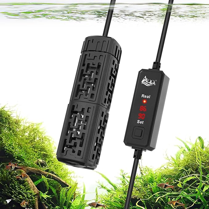 AQQA Fish Tank Heater,Aquarium Heater 50W 150W 250W 400W 500W 800W for 3-220 Gal,Set Temperature 59℉-93℉ Temperature Accuracy,Out of Water or High Temperature Automatic Power Off (50W to 3-10 gal)
