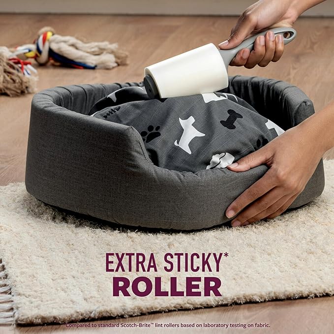 Scotch-Brite Pet Hair Pickup Extra Sticky Lint Roller, Designed for Removing Fur + Fluff on Couches, Clothes, Dog and Cat Beds, & More, 6 Pack, 420 Easy-Tear Adhesive Sheets Total