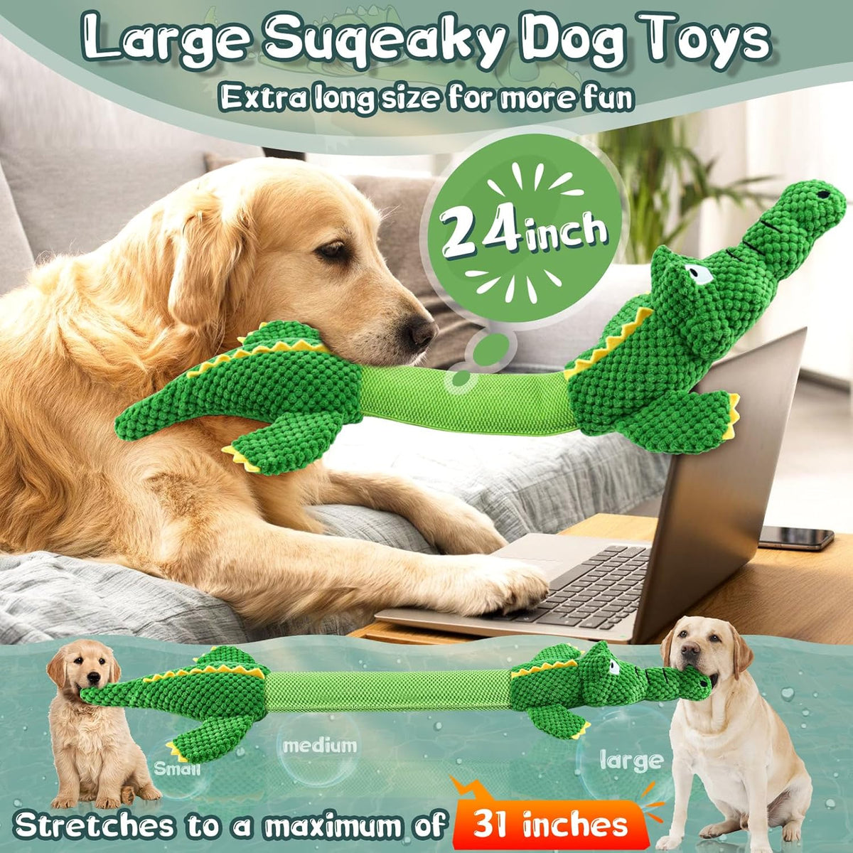 Dog Toys for Aggressive Chewers : Tough Interactive Tug of War Dog Toys-Squeaky Chew Toys for Small,Medium,Large Breed