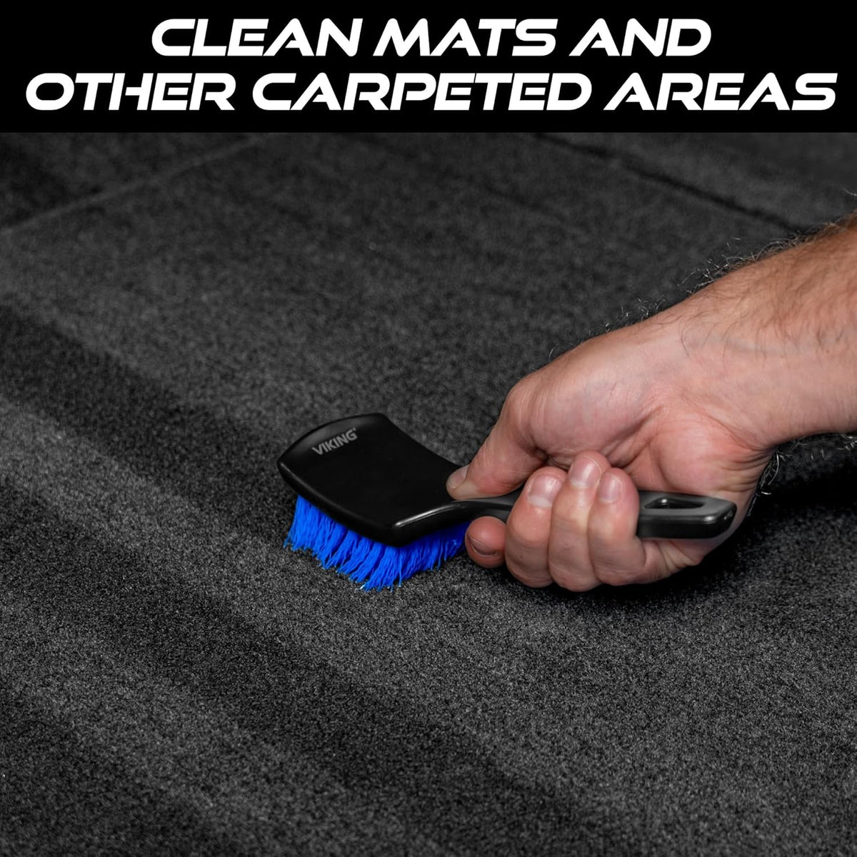 Viking Carpet Cleaning and Scrub Brush for Floor Mats, Cleaning Brush for Car Interior and Home, Black and Blue, 8.3 inch x 2.5 Inch