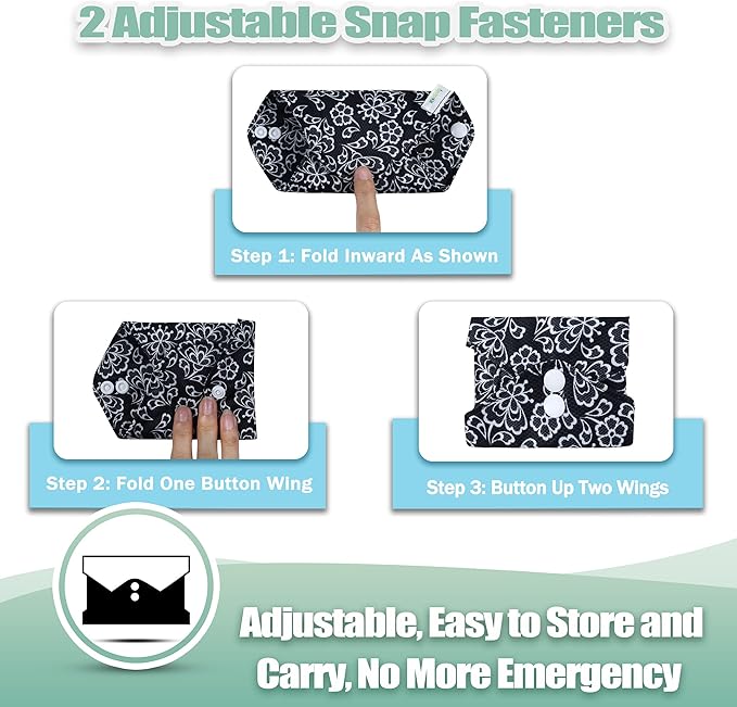 wegreeco Charcoal Reusable Menstrual Pads - Reusable Sanitary Pads | Reusable Panty Liners | Soft Cloth Menstrual Pads - 6 Pack with 1 Cloth Wet Bag (Black, Grey Lace, Small)