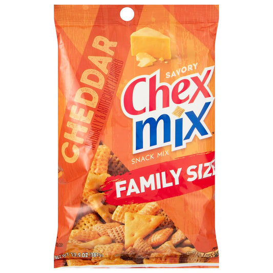Chex Mix Cheddar Snack Mix, Savory Snack Bag, Family Size, 13.5 oz