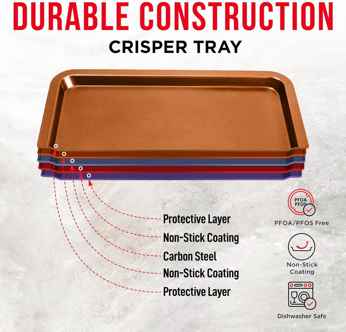Bakken Swiss 2-in-1 Air Fryer Tray – Nonstick Copper Crisper Basket with Elevated Mesh, Extra-Large 9.5"x13", Ideal for Oven Baking & Crispy Foods, PTFE/PFOA/PFOS Free, Dishwasher Safe