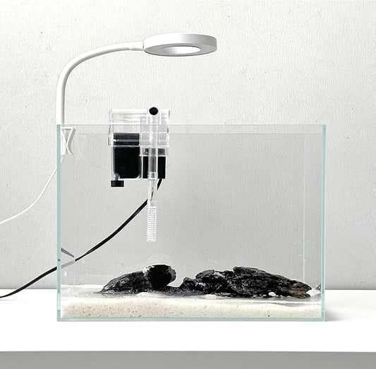 Nano Aquarium kit, Small Betta Fish Aquarium, 2.2 Gallon Rimless Glass Fish Tank with Filter, Light, and Aquascaping Decorations (Transparent, Complete)