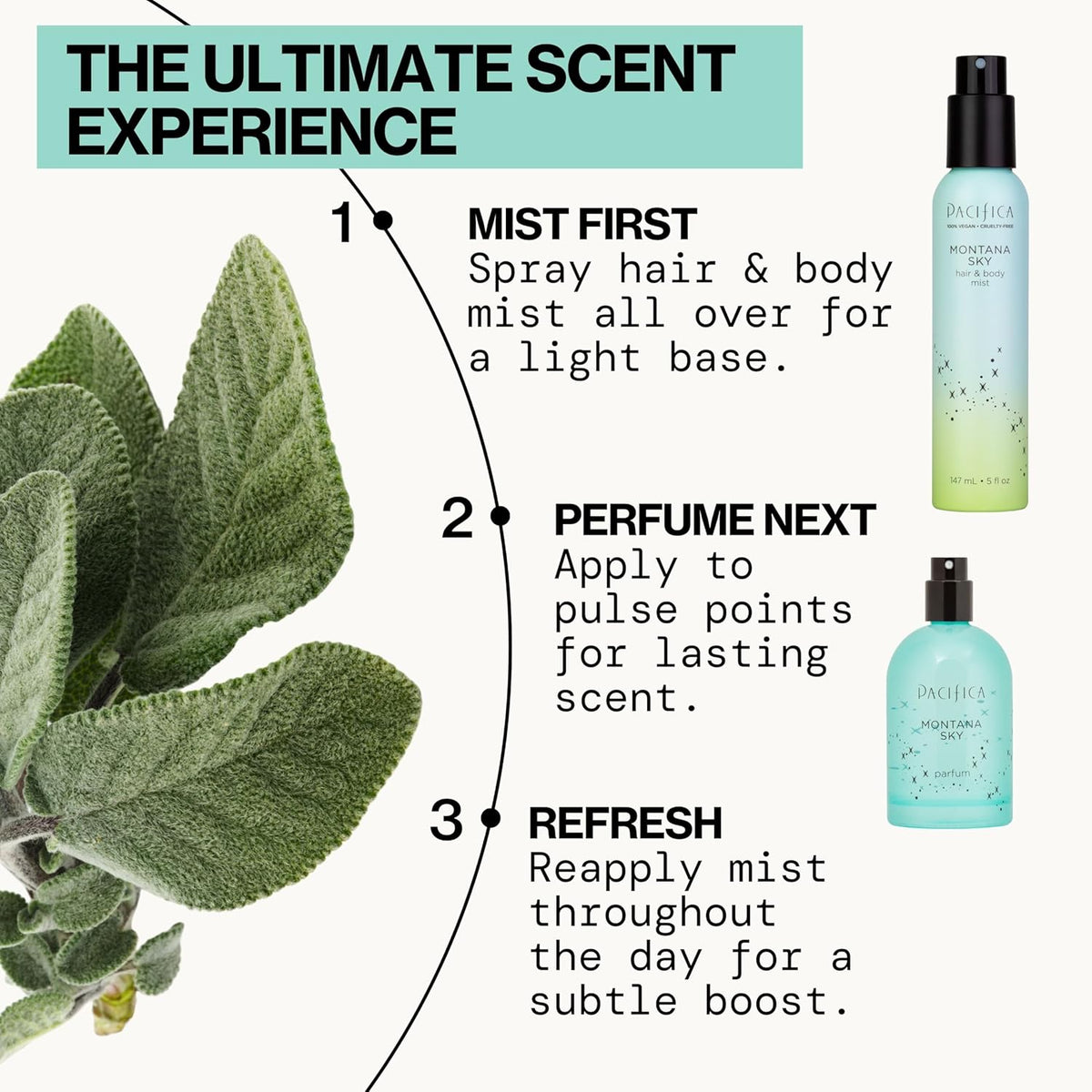 Pacifica Hair Mist Perfume & Full Body Spray for Women - Montana Sky Body Mist Fragrance w/Cedarwood, Elderflower, Black Pepper, Sage & Sandalwood Clean Beauty Alcohol-Free, Vegan & Cruelty-Free 5 oz