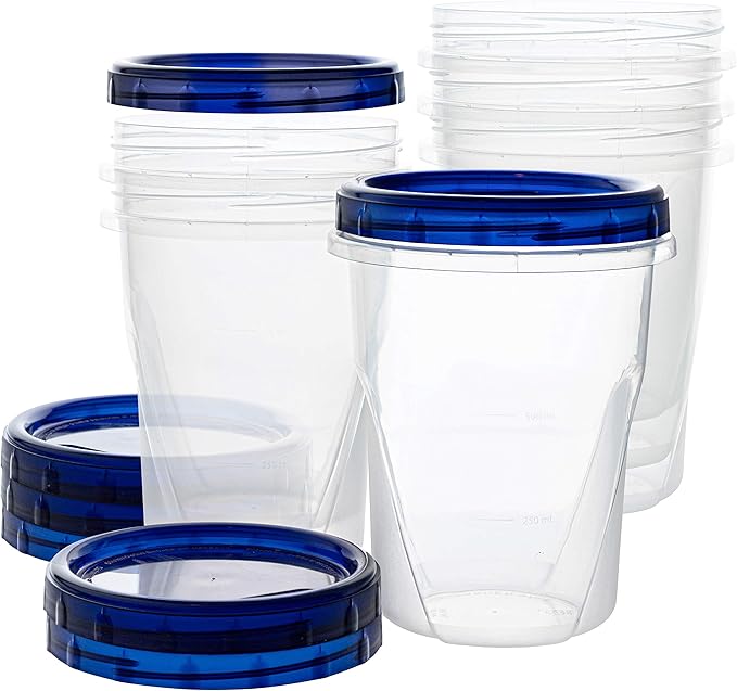 PLASTICPRO Food Storage Freezer Deli Containers Clear bottom With blue Top Twist on Lids Reusable, Stackable,[32 oz 6 Pack]