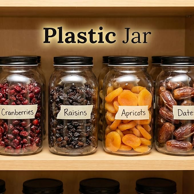 novelinks 32 oz Mason Jars with Plastic Lids, 8 Pack Large Plastic Salad Jars with Lids 32oz, Reusable Spice Containers & Kitchen Jars for Pantry Organization (8 Pack,Black)