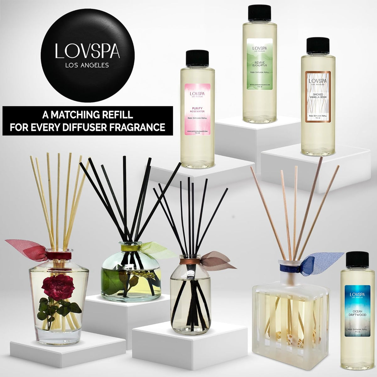 LOVSPA Eucalyptus Reed Diffuser Set for Home, Revive Fresh Eucalyptus, Sage, Citrus & Mint Scent Diffuser with Sticks for Bathroom Shelf Decor Accessories, Top Aromatherapy Gift for Women
