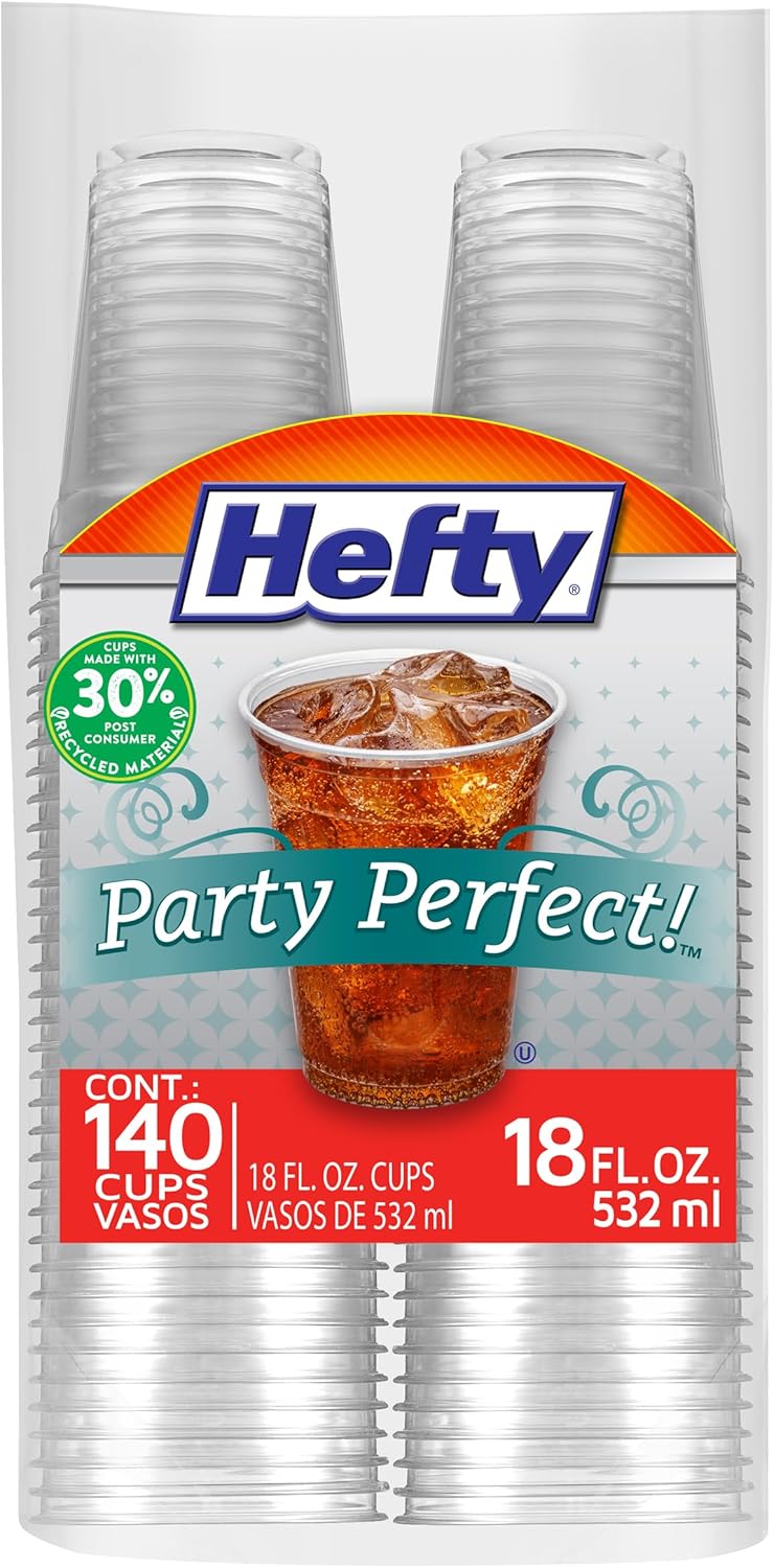 Hefty Party Perfect Clear Plastic Cups, 18 Ounce, 140 Count