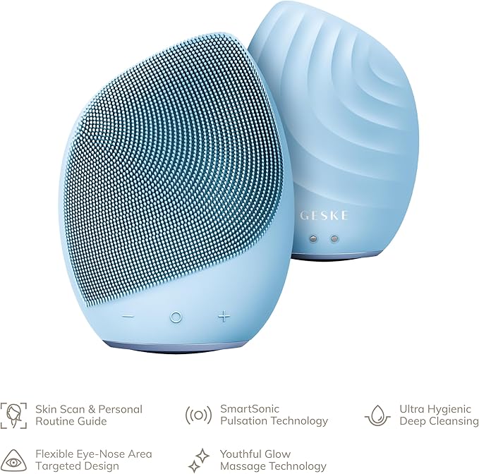 SmartAppGuided™ Sonic Facial Brush 5 in 1 | Vibrating Electric Facial Cleansing Brush | Soft Silicone Brush | Professional Facial Cleanser | Skin Cleanser & Exfoliator | Face Massager