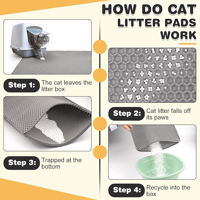 Cat Litter Mat Double Layer Waterproof Urine Proof Trapping Mat 1 Pack (Gray, 30x24 Inch)