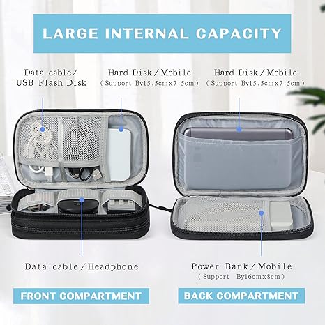 FYY Travel Cable Organizer Pouch Electronic Accessories Carry Case Portable Waterproof Double Layers All-in-One Storage Bag for Cord, Charger, Phone, Earphone Black
