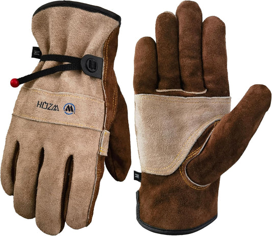 Leather Work Gloves for Men or Women. Large Glove for Gardening, Tig/Mig Welding, Construction, Chainsaw, Farm, Ranch, etc. Cowhide, Cotton Lined, Utility, Firm Grip, Durable. Coffee-grey L
