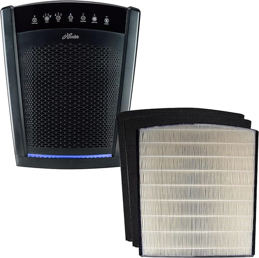 Hunter HP800 Air Purifiers for Home Large Room and Bedroom. True HEPA Air Purifier for Pets, Odors, Allergens, Smoke, Dust, VOC's. Value Bundle w/Extra Filter. Cleans 2585 Ft² per hour. Black