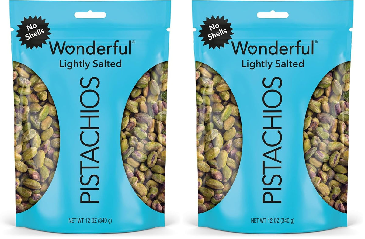 Wonderful Pistachios No Shells, Lightly Salted Nuts, 12 Ounce Resealable Bag, Protein Snacks, Gluten Free, Healthy Snack