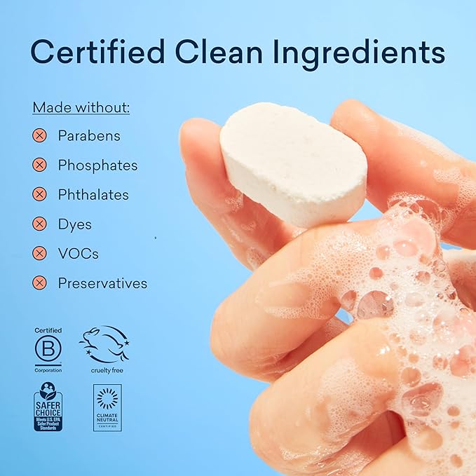BLUELAND 100% Plastic-Free Dishwasher Detergent Tablets, 36 Count, Free & Clear, Eco-Friendly Dishwashing Pods, Natural, USDA Certified biobased