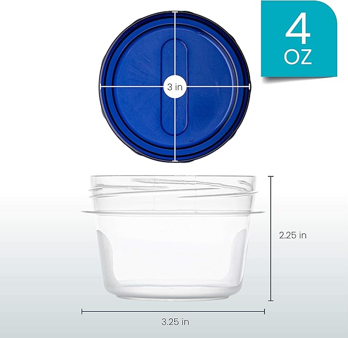 PLASTICPRO Deli Containers Clear bottom With blue Top Twist on Lids Reusable, Stackable, Food Storage Freezer Container (6, 4 OUNCE)