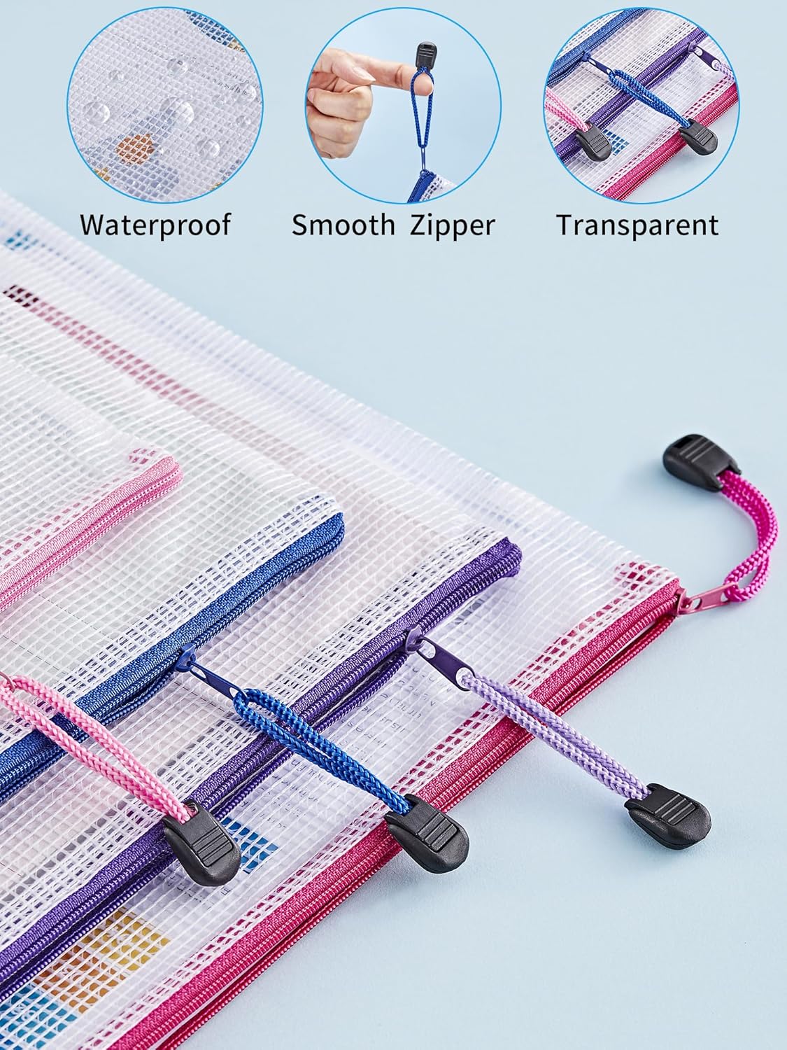 JARLINK 20 Pack 8 Sizes Mesh Pouch, 9 Colors, Waterproof Zipper File Bags Document Multipurpose Travel Bags for Office, School, Board Game, Puzzles, Cosmetics, Travel Accessories, and Home Organize