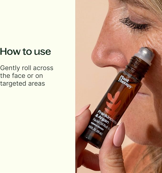 Plant Therapy Frankincense & Argan Facial Serum Roll-On 10 mL (1/3 oz) with Frankincense Essential Oil & Argan Oil to Smoothes Wrinkles & Improves Skin Elasticity, Face, Skin, & Nails
