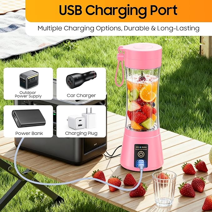 Portable Blender Personal Size Blender - 12 Oz BPA Free Travel Cup Make Smoothies and Shakes, Cordless USB Rechargeable, Lightweight Suit in Travel/Gym/Office