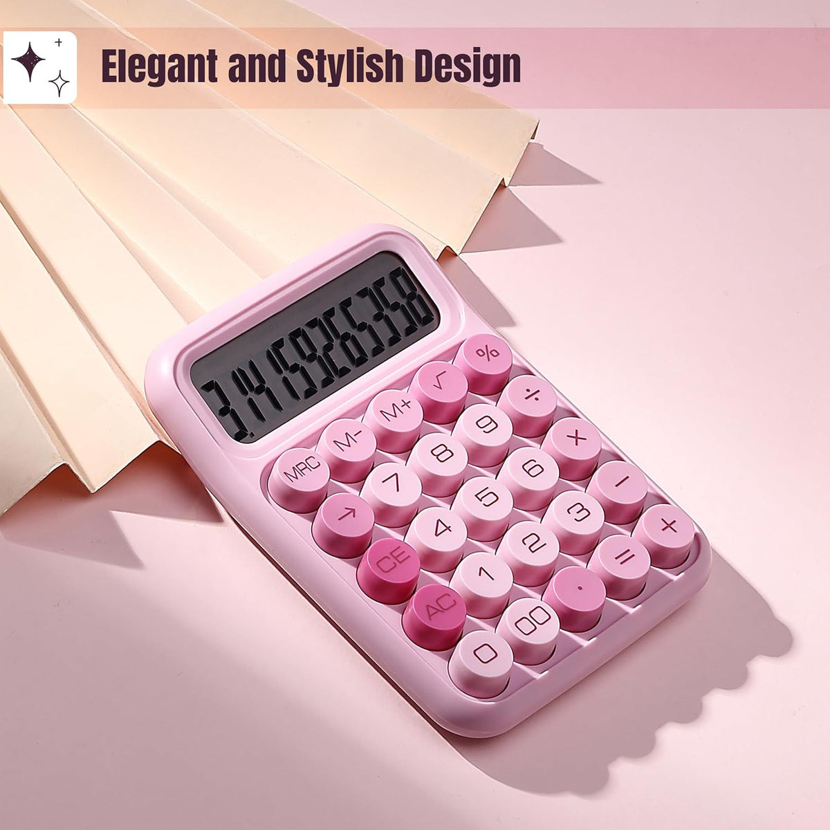 Mr. Pen Mechanical Switch Calculator - 12 Digit Large LCD Display, Pink with Big Buttons