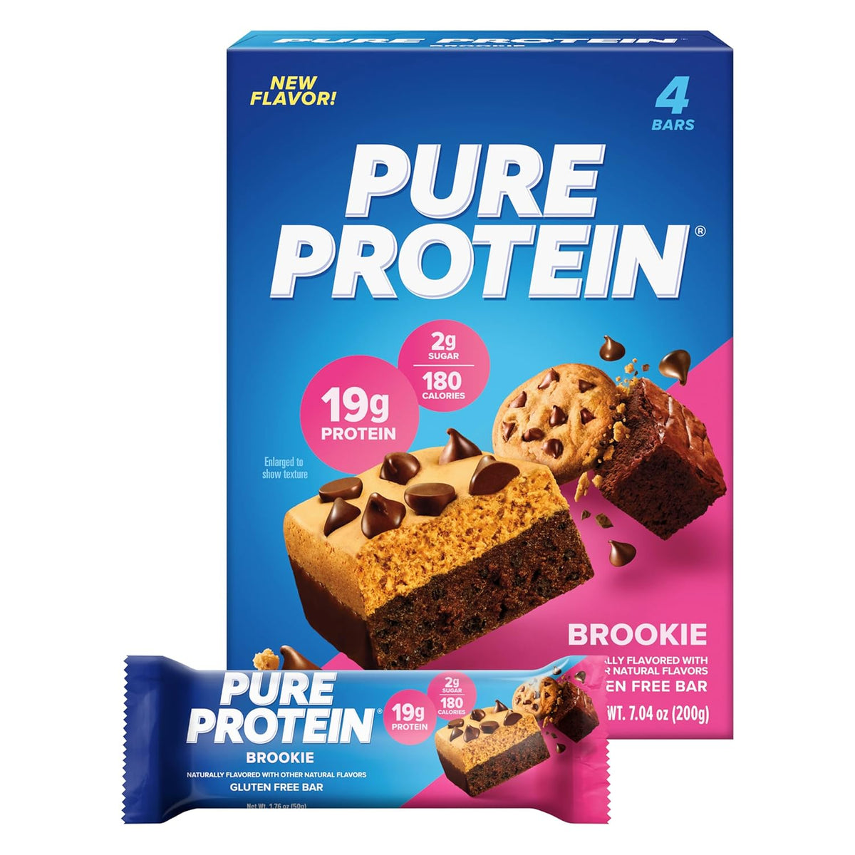 Pure Protein Bars, High Protein, Nutritious Snacks to Support Energy, Low Sugar, Gluten Free, Brookie, 1.76oz, Pack of 4