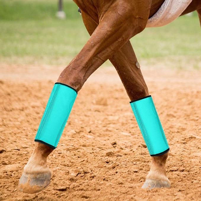 Sweetude Set of 16 Mesh Fly Boots for Horse Breathable Mesh Horse Boots Protective Leg Wraps for Preventing Flies and Mosquitoes Bites(Orange, Pink, Blue and Dutch Green,)