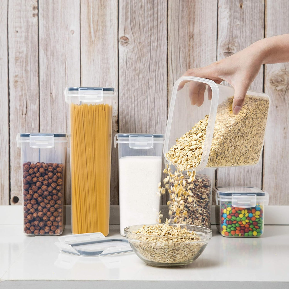 Airtight Food Storage Containers with Lids, 7 PCS BPA Free Kitchen Canisters for Spaghetti, Pasta, Dry Food, Flour and Sugar, Plastic Canisters for Pantry Organization and Storage