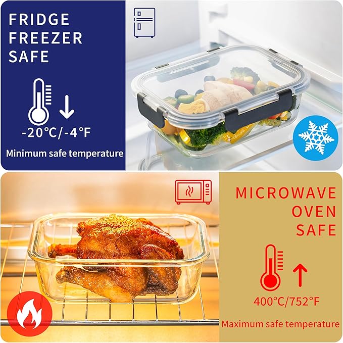 MFY 5-Pack 36 OZ Glass Storage Containers with Lids, Glass Meal Prep Containers 2 Compartment Set, Airtight Lunch Containers with Lids, Microwave, Oven, Freezer and Dishwasher Safe, Green