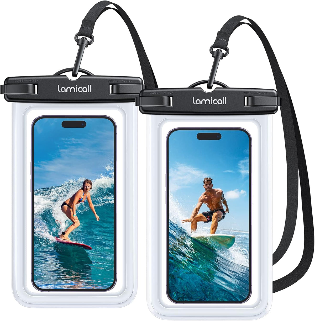 Lamicall Waterproof Phone Pouch Case - [2 Pack][Easy Lock & Heavy Duty] IPX8 Water Proof Cell Phone Dry Bag for Beach, Protector for iPhone 17 16 15 14 13 12 11 Pro Max Plus Air, Galaxy S25 S24, 4-7"
