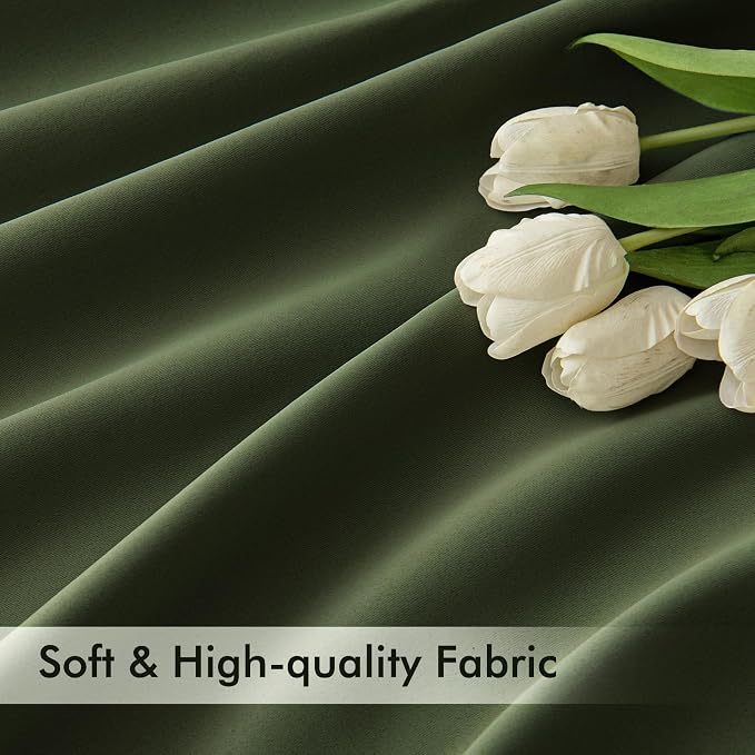 MIULEE Olive Green Back Tab Blackout Curtains 84 Inch Length 2 Panels Set